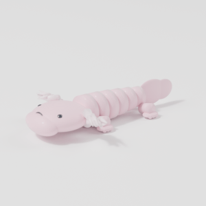 Close-up detail of the axolotl print-in-place joints and FDM layer texture