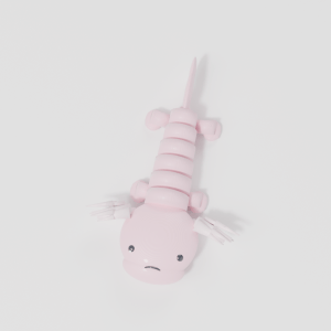 Top-down view of the Flexi Axolotl showing head, gills, legs and paddle tail